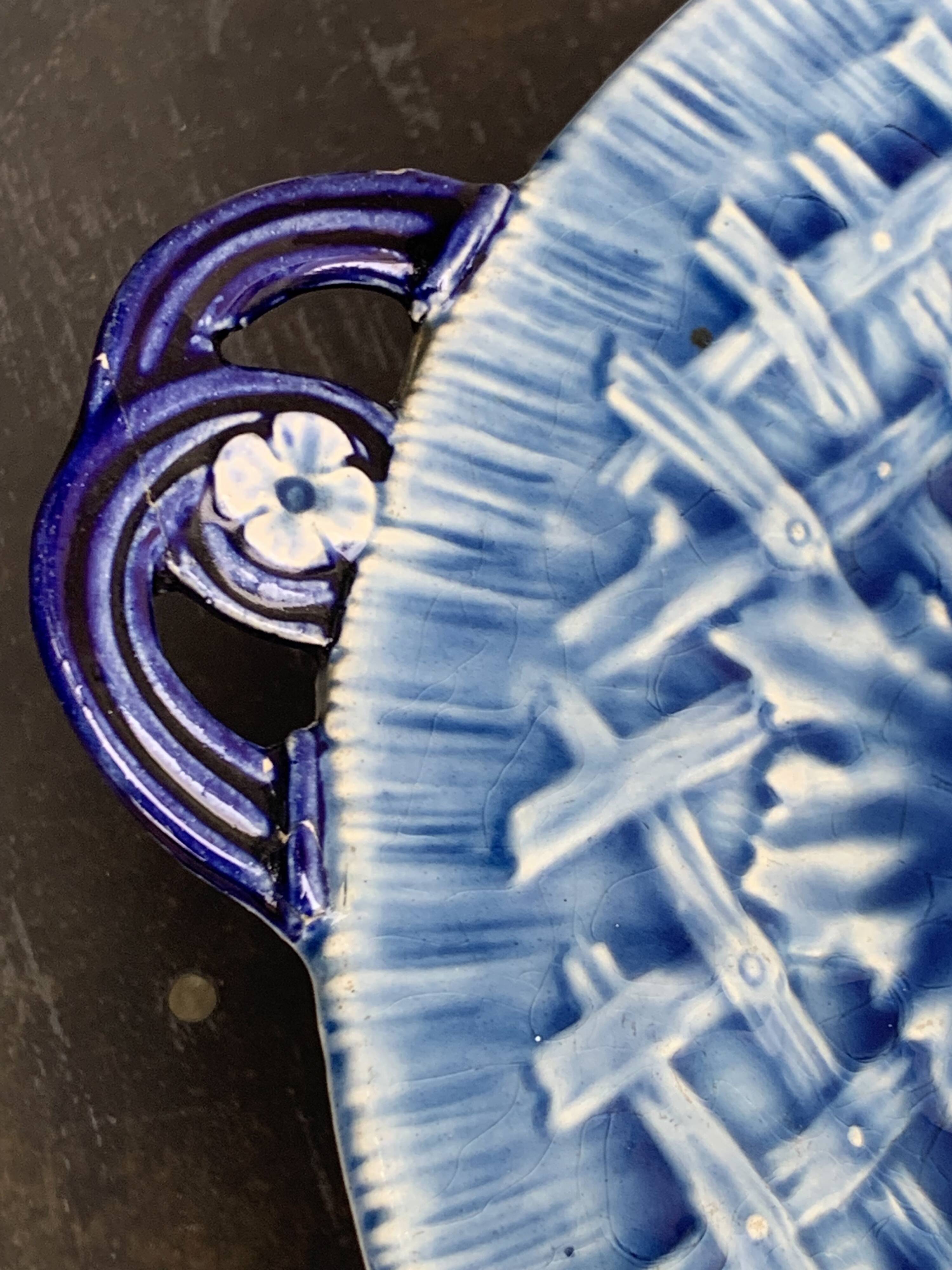 Fruit bowl, blue earthenware compote dish, slip, grape model, HBC