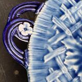 Fruit bowl, blue earthenware compote dish, slip, grape model, HBC