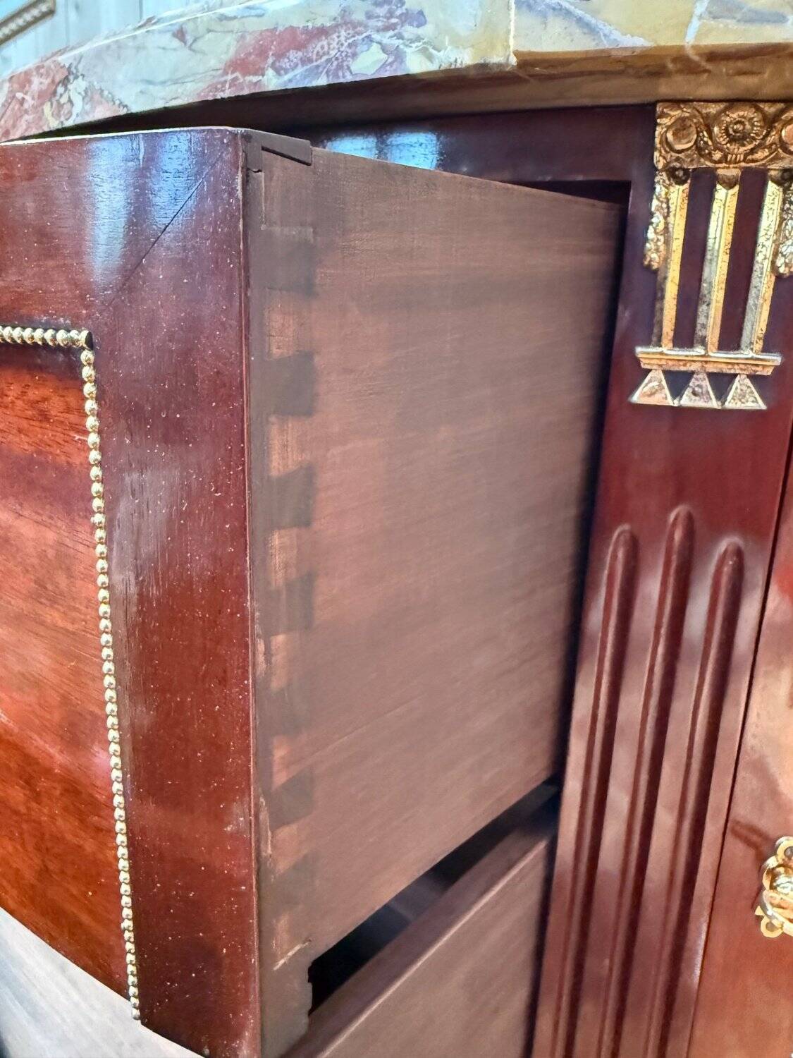 Louis XVI half-moon commode in mahogany and marble