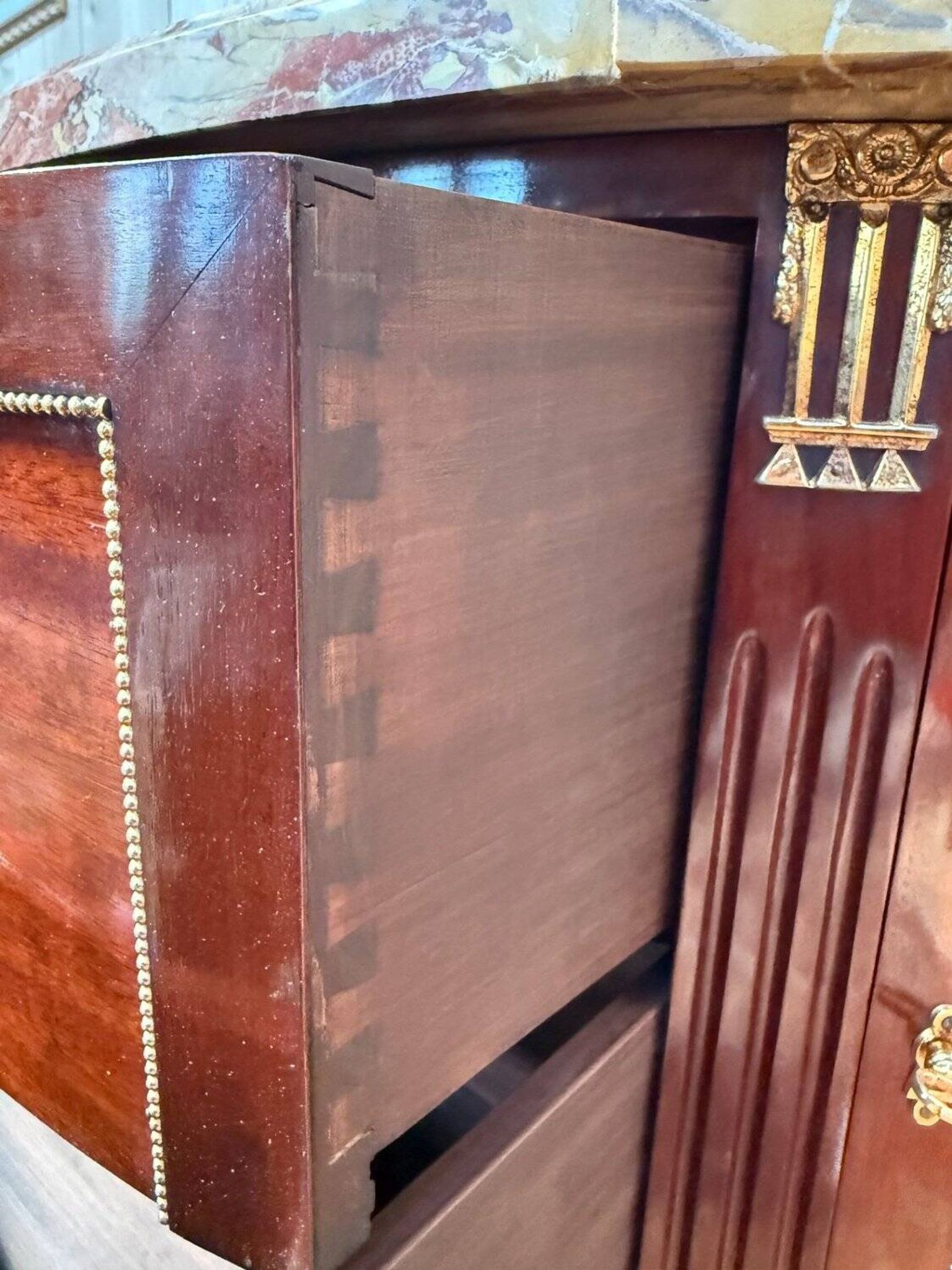 Louis XVI half-moon commode in mahogany and marble