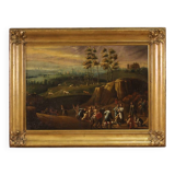 Italian painting landscape with wayfarers from the 18th century