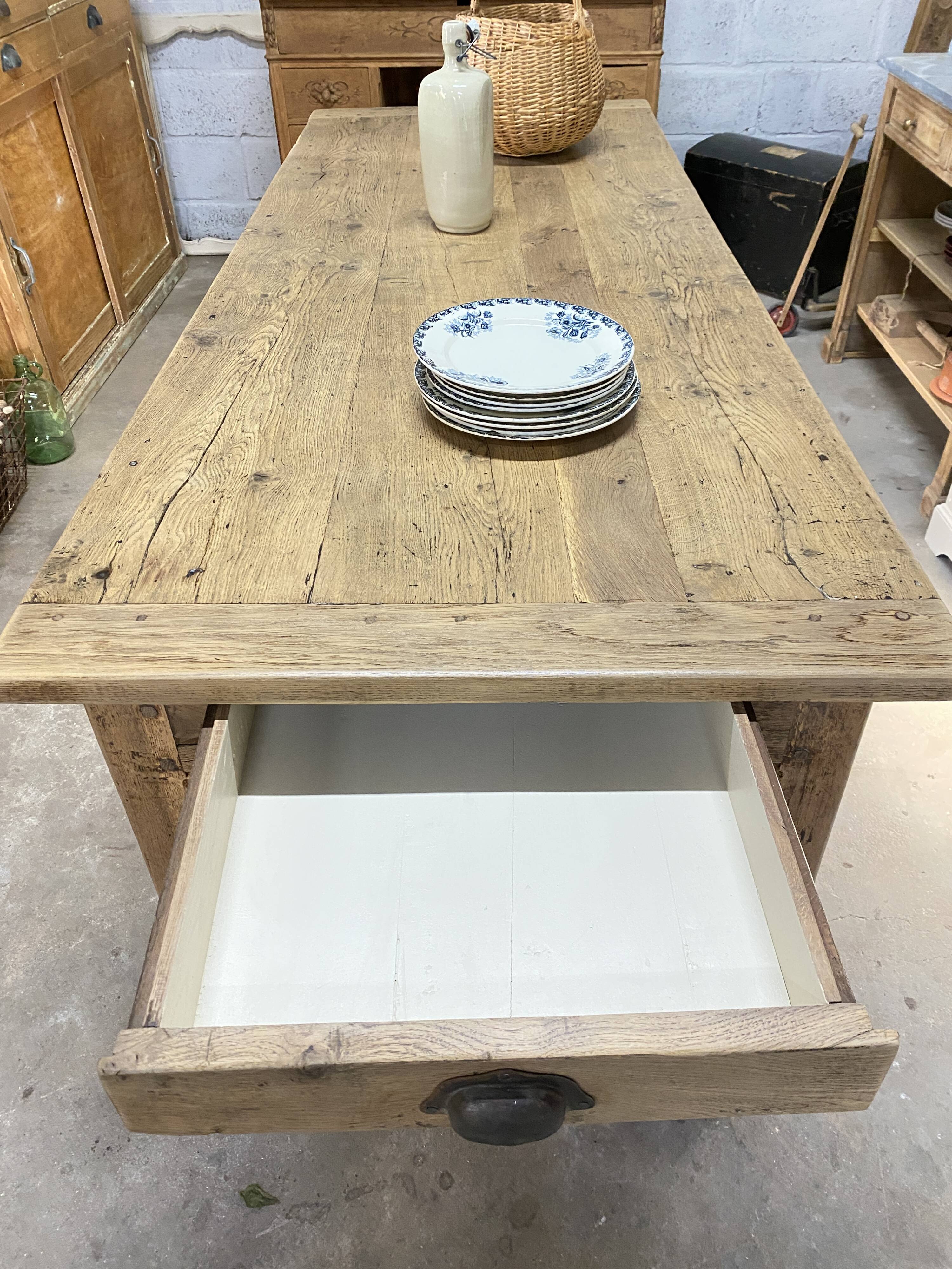 oak farmhouse table - 2 drawers