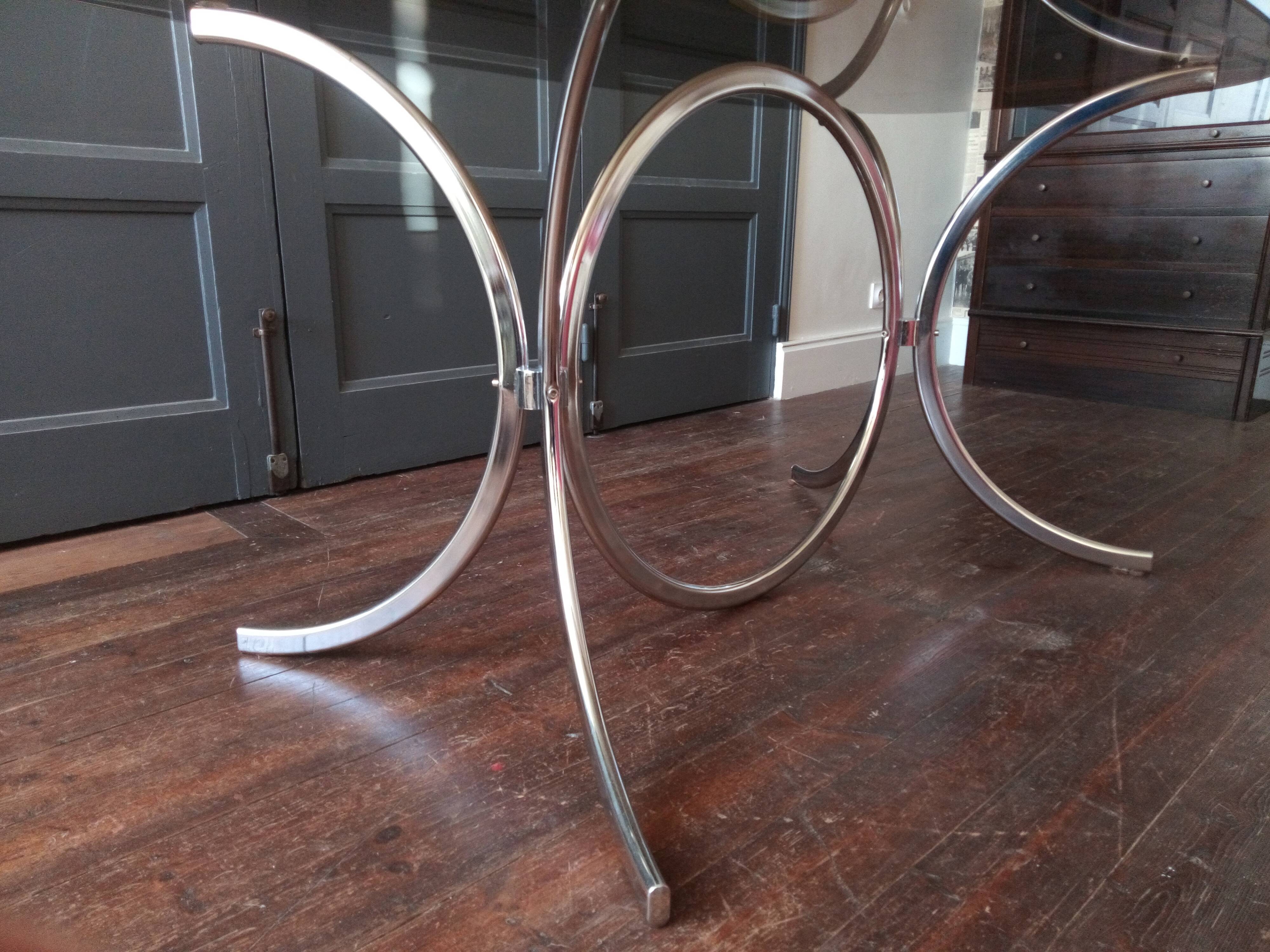 Vintage dining table chrome glass and metal
