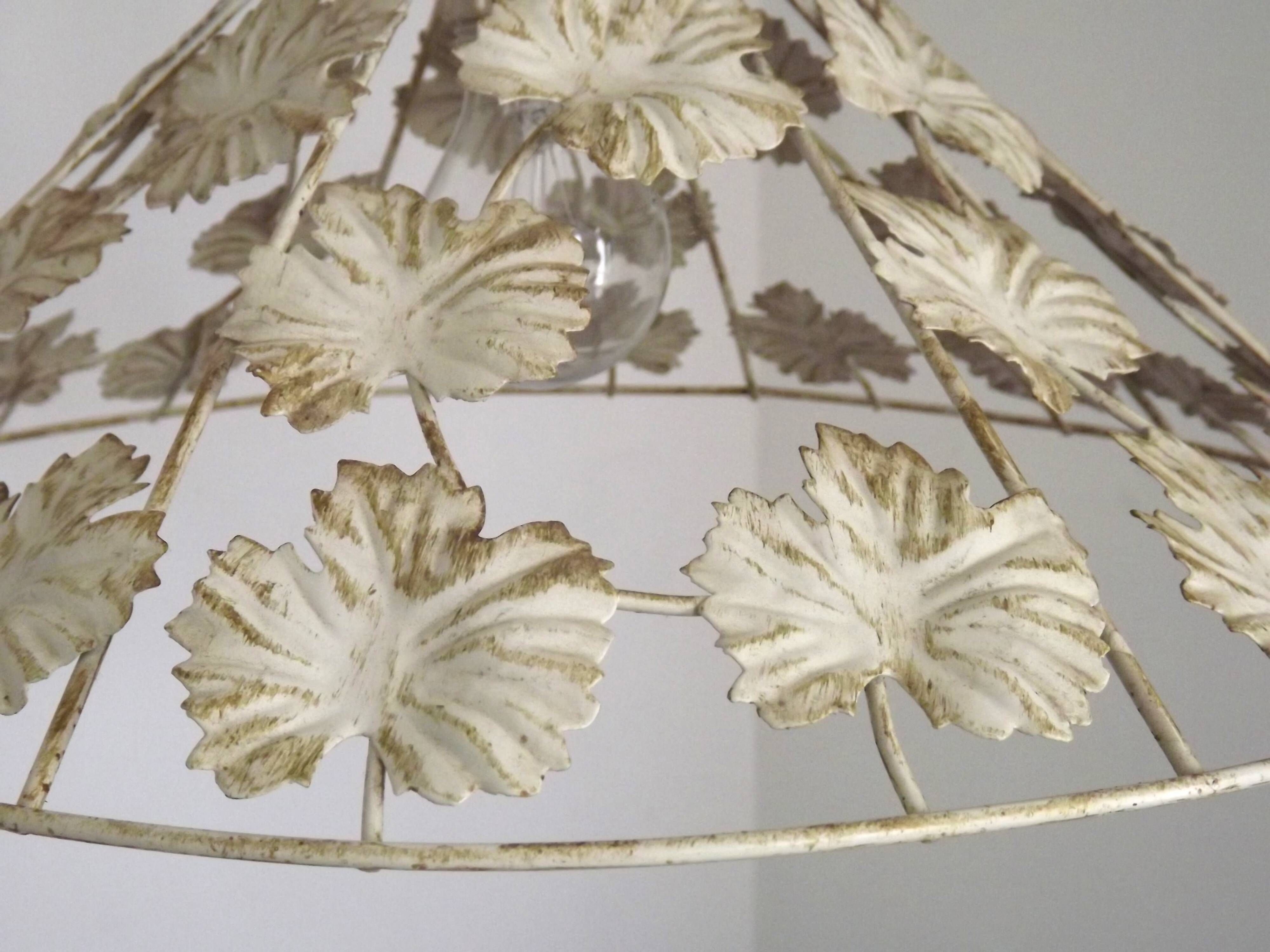 Vintage French Cream and Gold Metal Ceiling Light with Autumn Leaves 5520