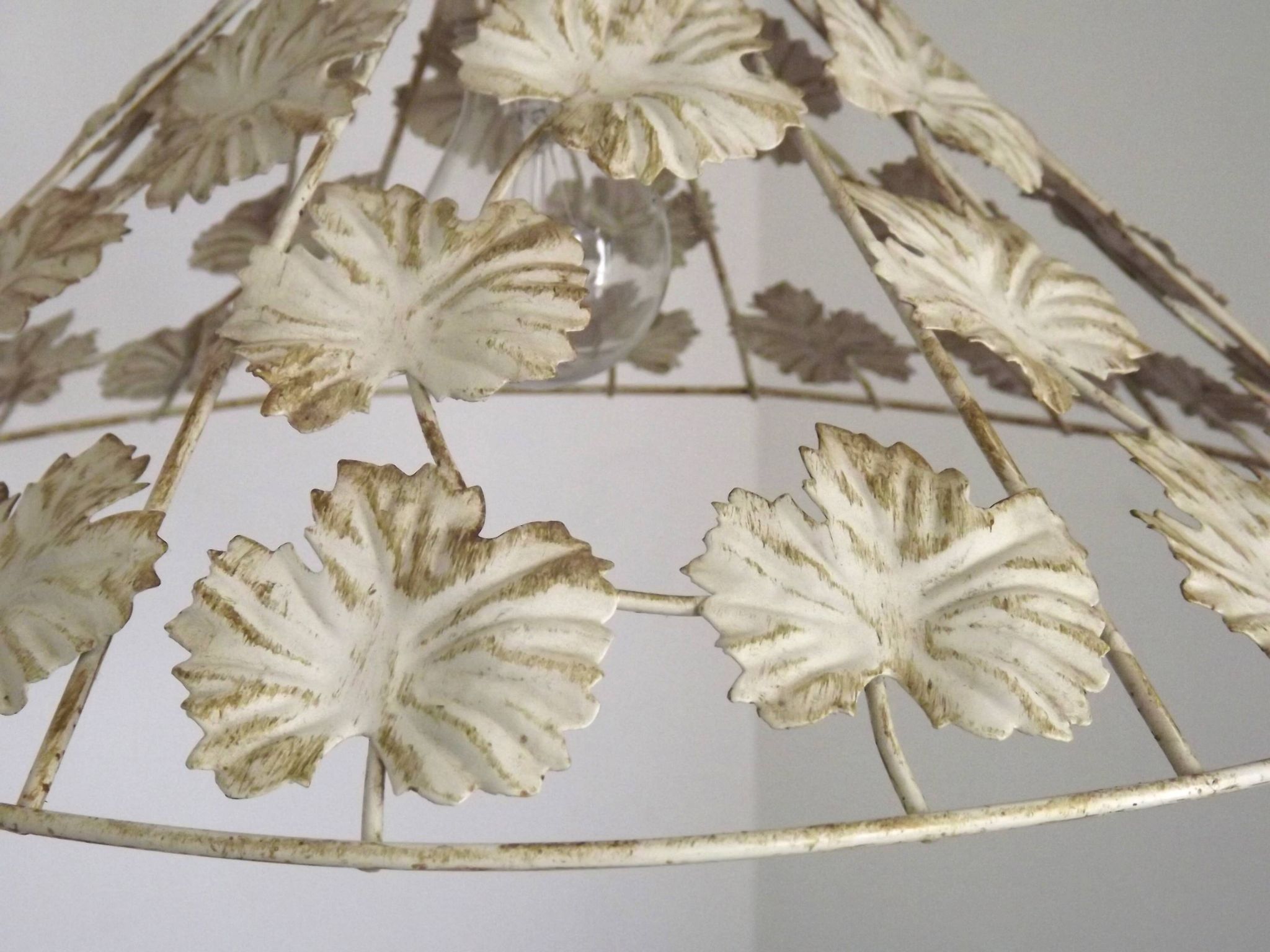 Vintage French Cream and Gold Metal Ceiling Light with Autumn Leaves 5520
