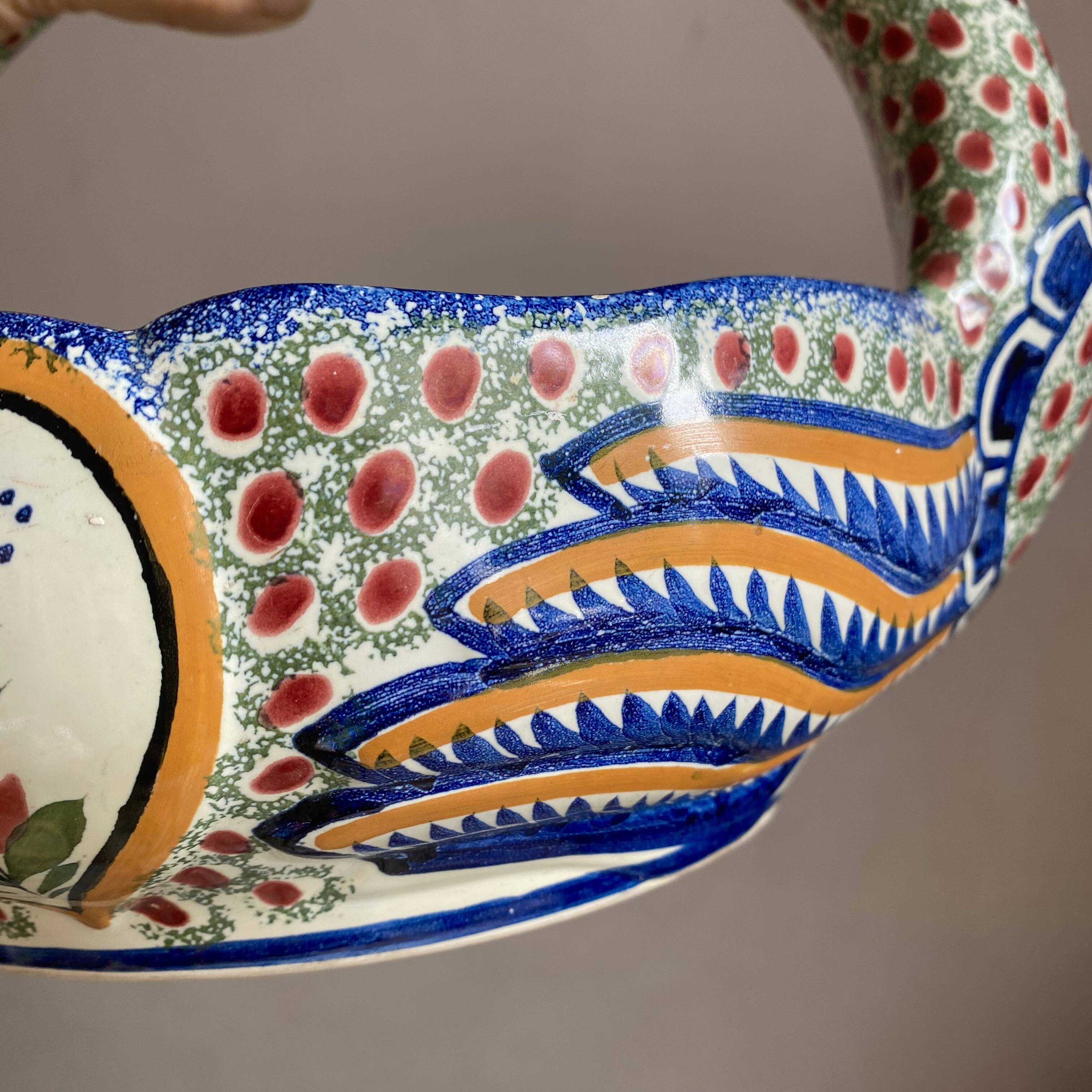 Fruit bowl, bird head handle HB Quimper Breton earthenware