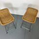 Tabourets Vintage en Acier et Rotin Dirk Van Sliedregt, 1960s, Set de 2