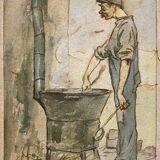 Tableau aquarelle 1916 signée louis vergetas (1882-?) + cadre