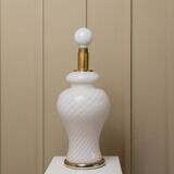 XXL Murano Glass Table Lamp, 1970s Italy, soft pink opaline – hand-blown glass with brass base