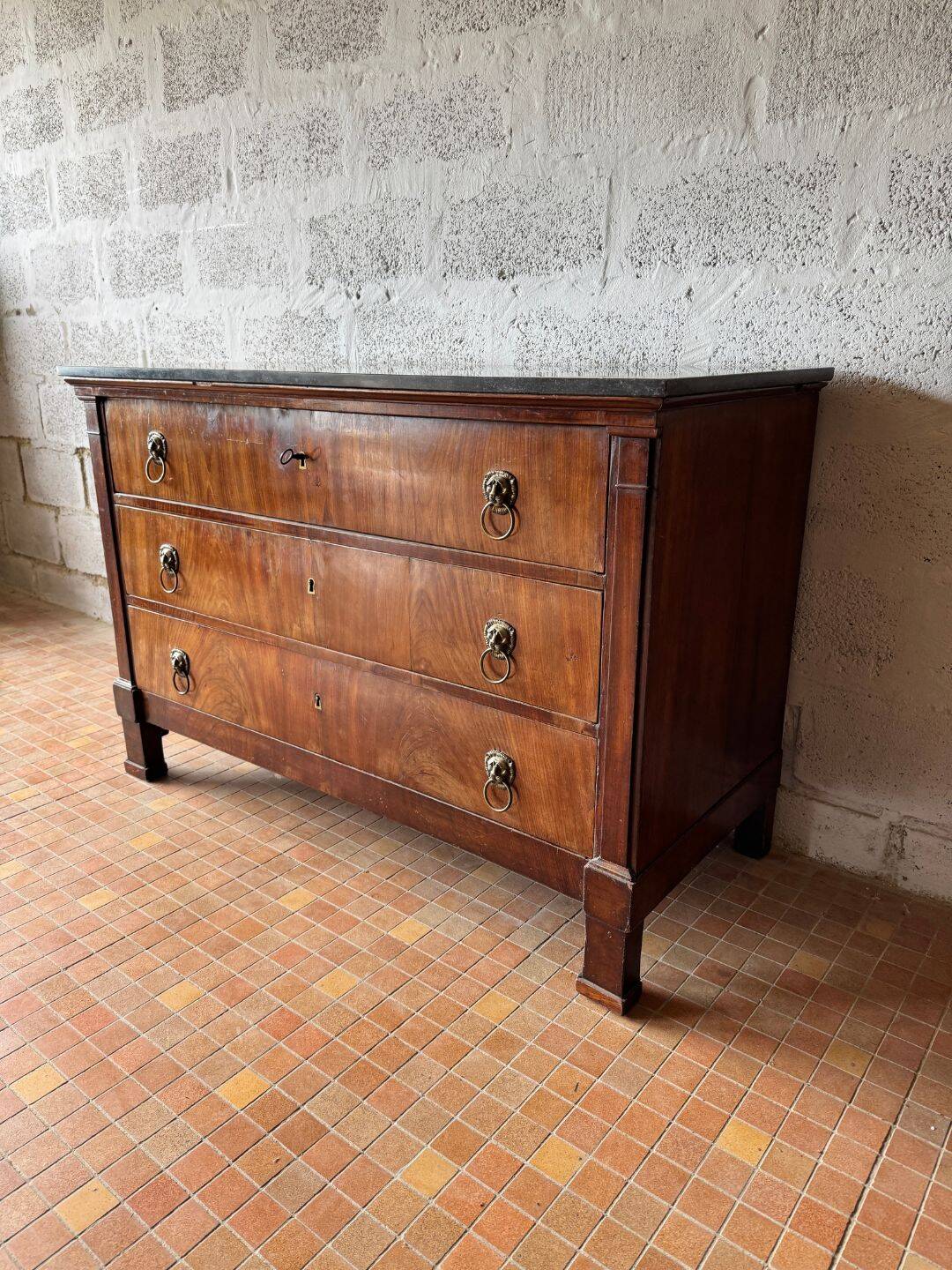 Mahogany commode, marble top - 19th century