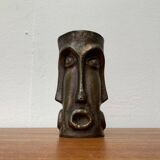 Abstract vase with a brutalist bronze face from the mid-century.