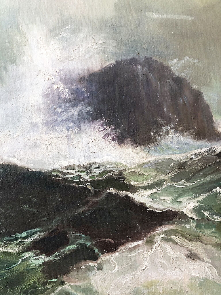Oil painting raging sea L.Vermont 19th