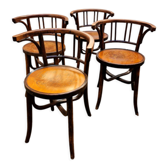 Chaises Art Nouveau Bois Cintré et Décor Floral, 1910s