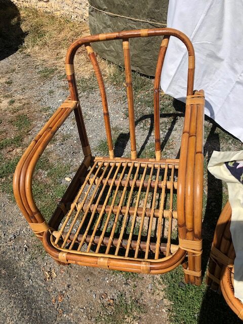 Set in vintage rattan sofa 3-seater seating and 2 seats