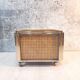 Planter, vintage storage with lightweight wheels, straw, brass and steel, hollywood regency