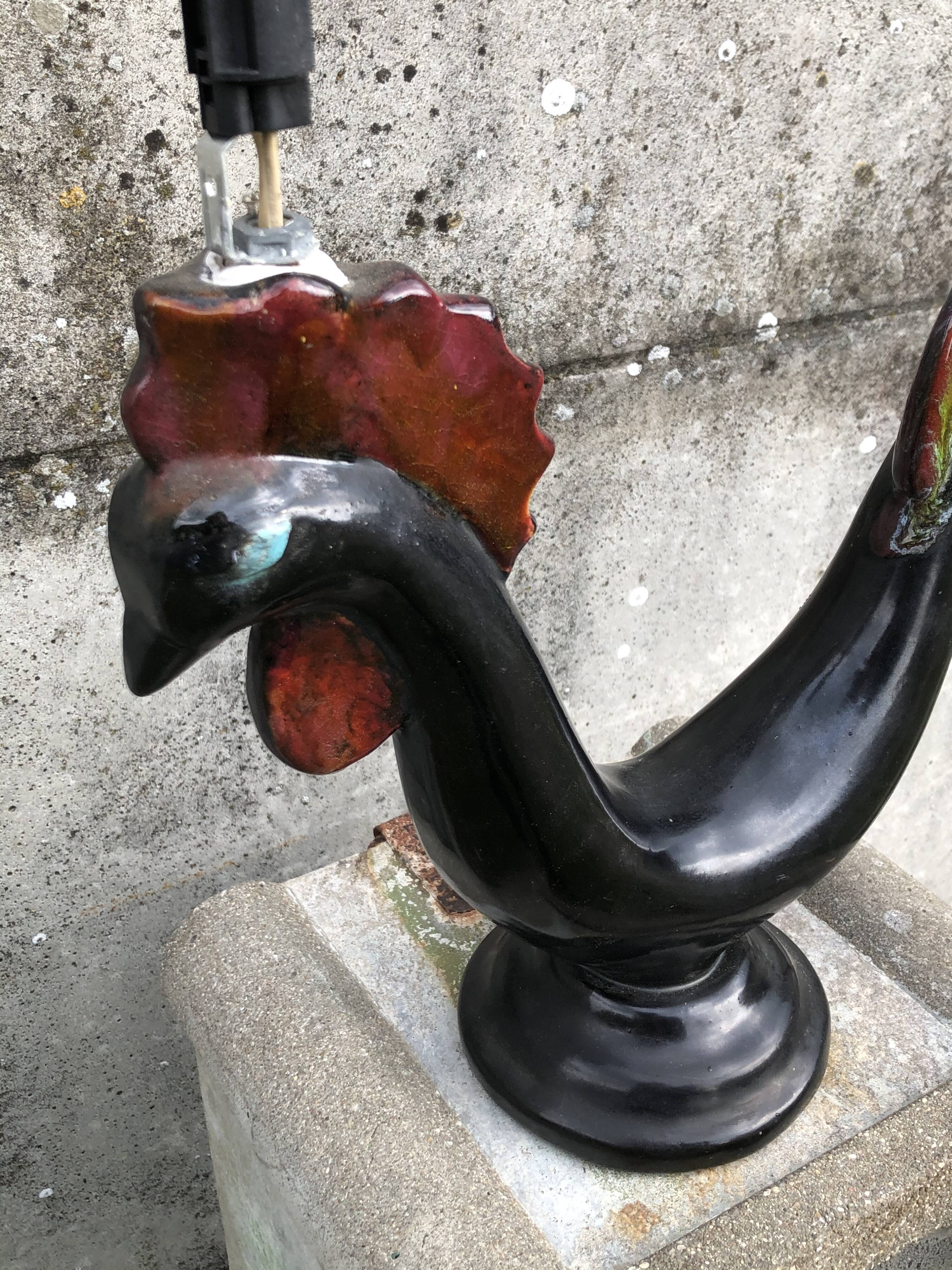 Zoomorphic black rooster lamp
