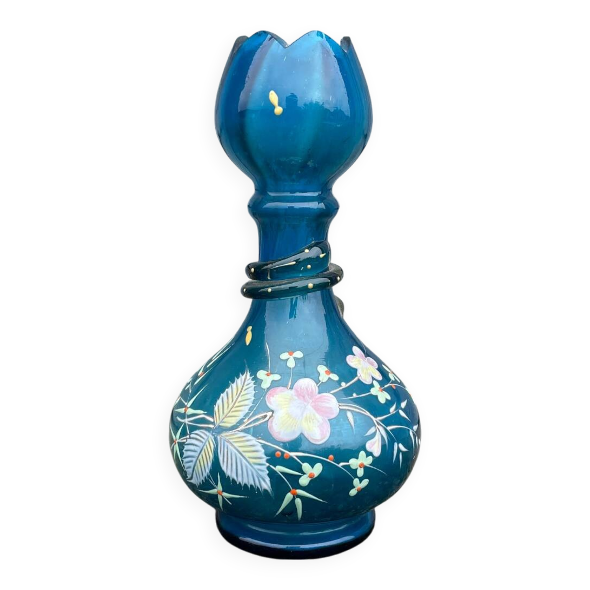 vintage vase painted in satin blue