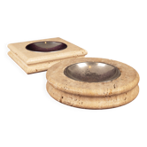 Pair of Italian Travertine Ashtrays / Vide-Poches, round and square 1970
