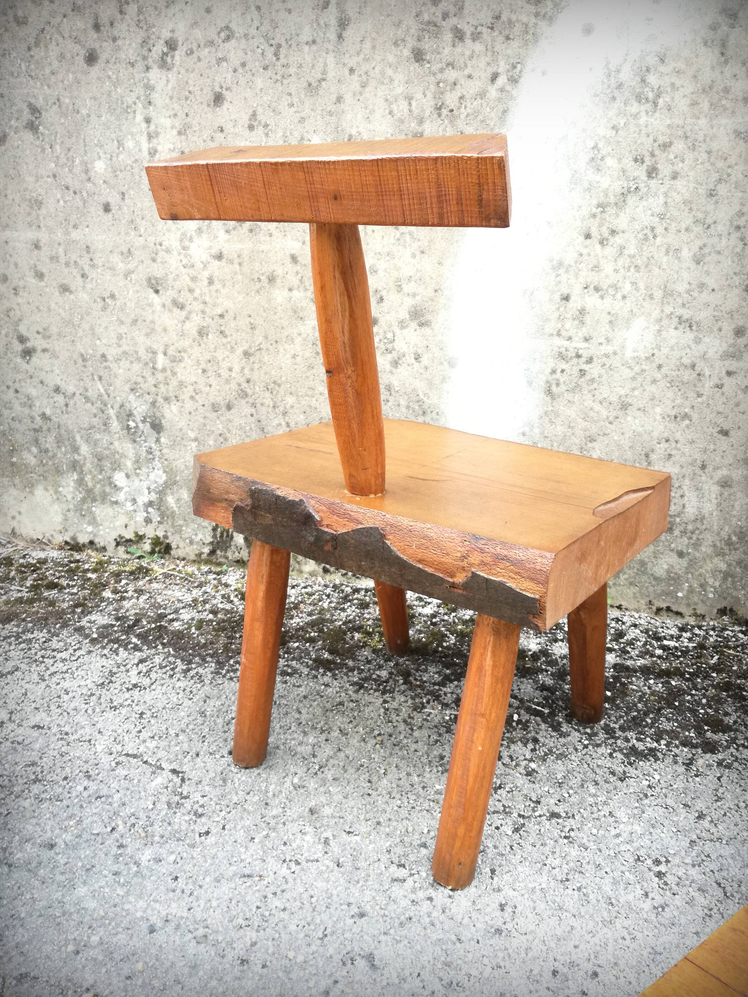 Brutalist handcrafted chairs, France, 1960s, set of 5