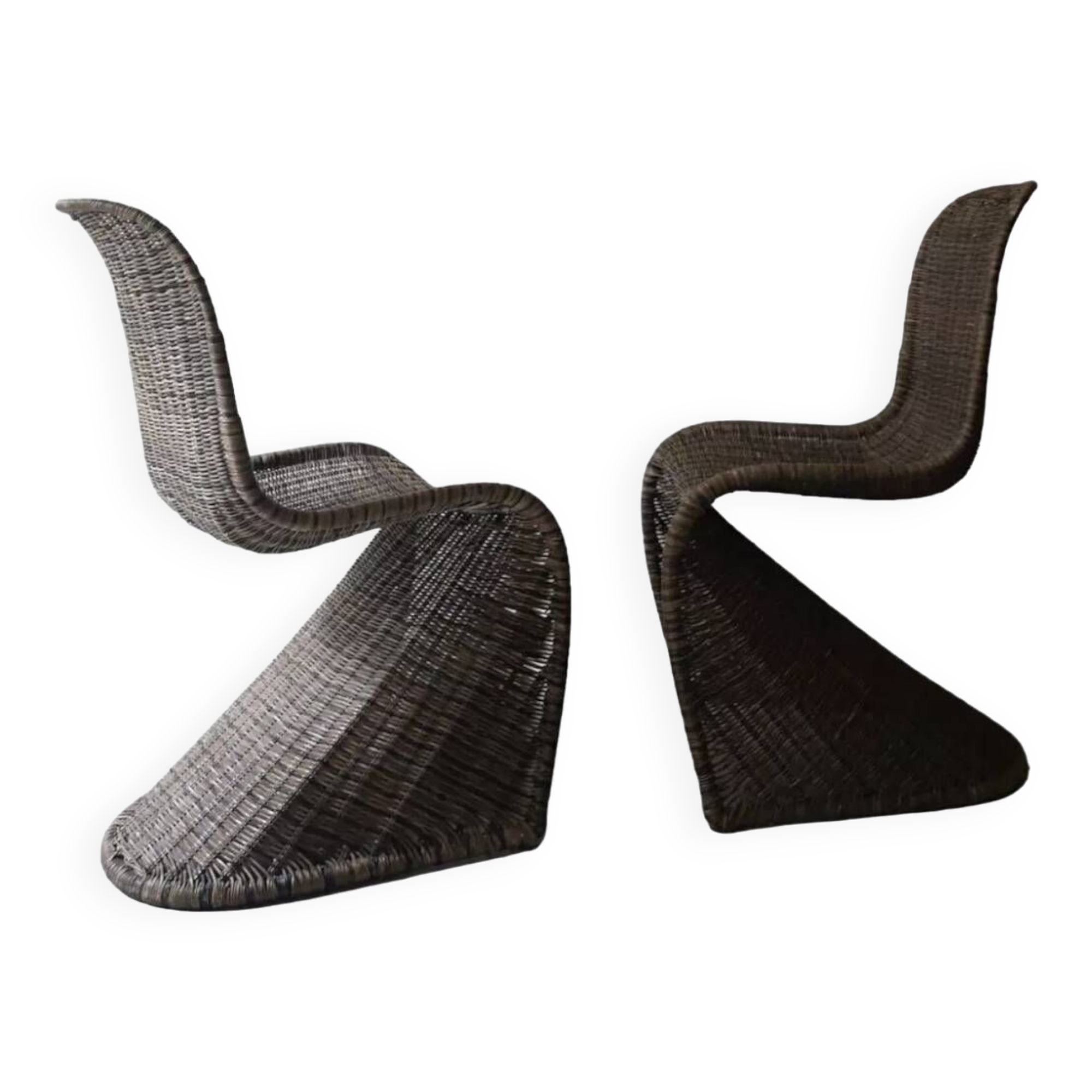 Set of 2 curved rattan chairs, design 1960 / 1970