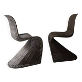 Set of 2 curved rattan chairs, design 1960 / 1970