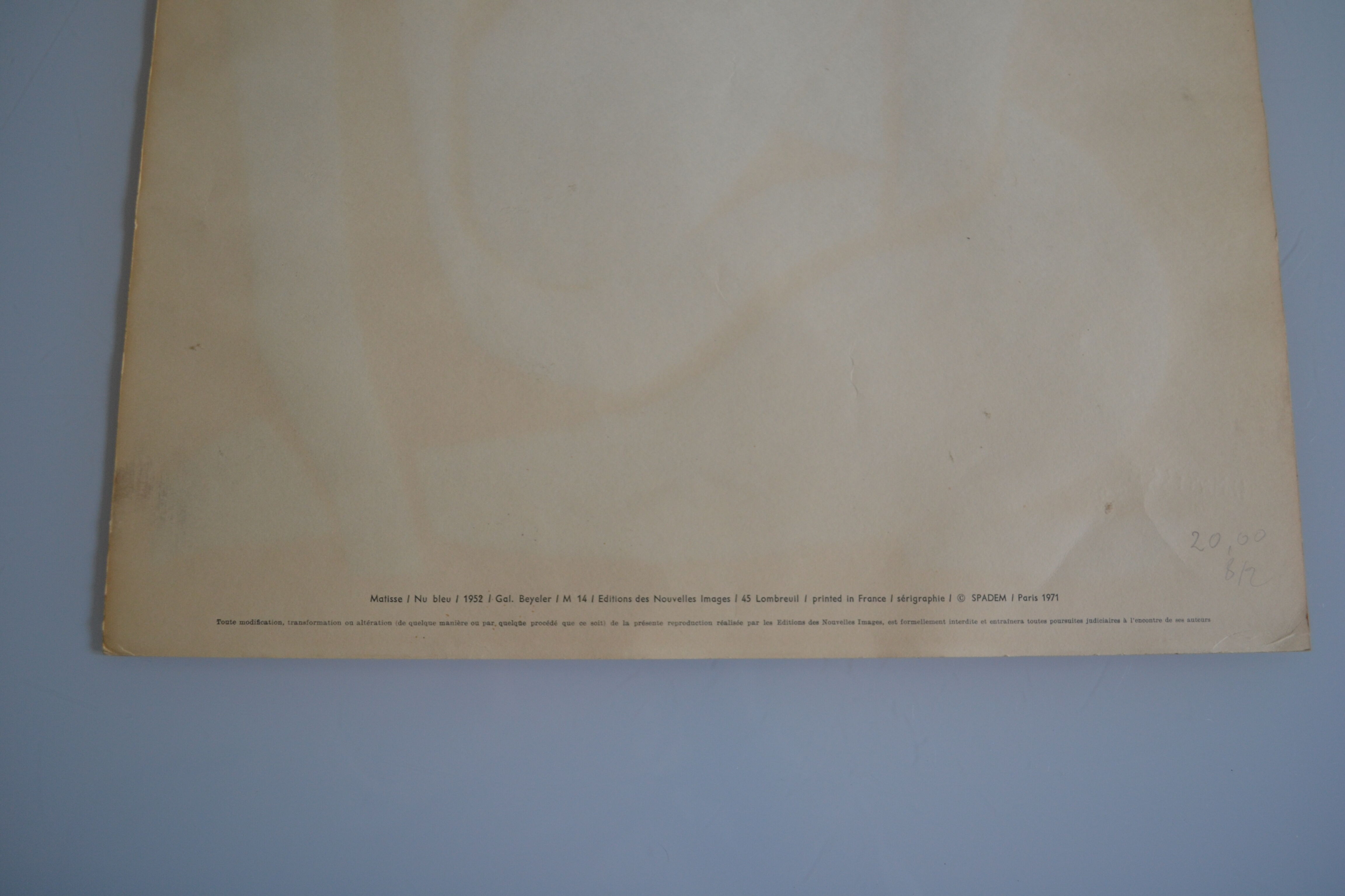 Matisse " nu bleu " 1952 screen print poster spadem 1971