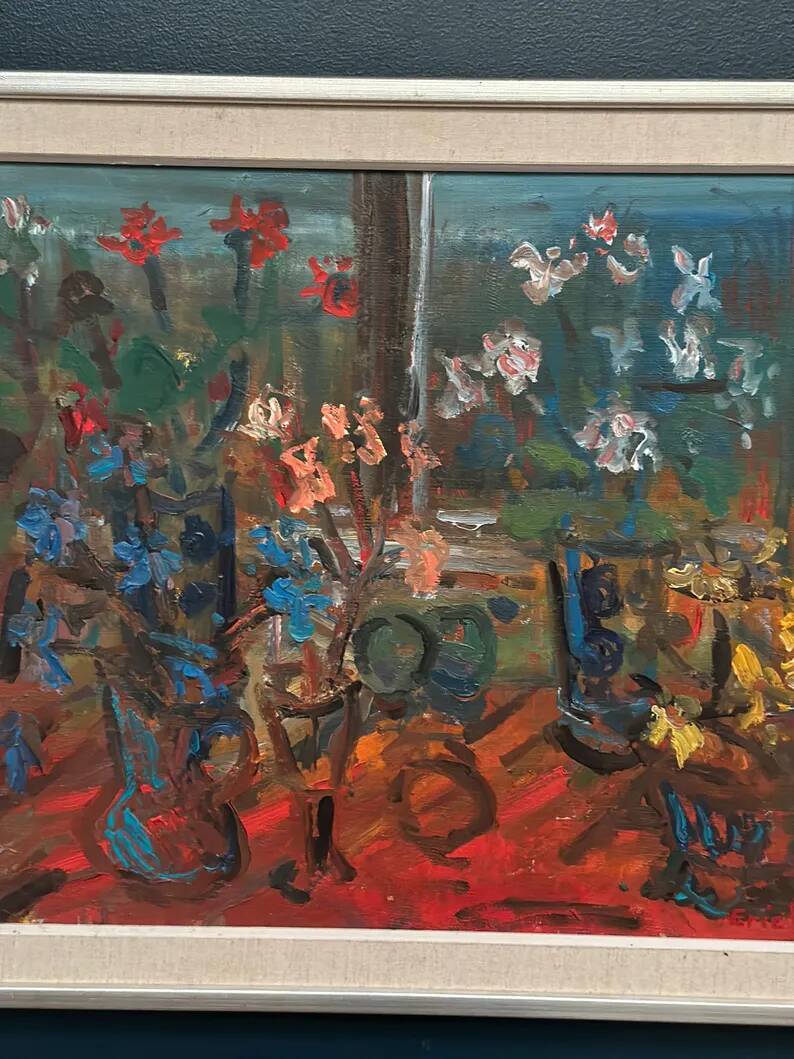 Original Swedish Oil on Canvas 'Still Life with Flowers' by Eric With