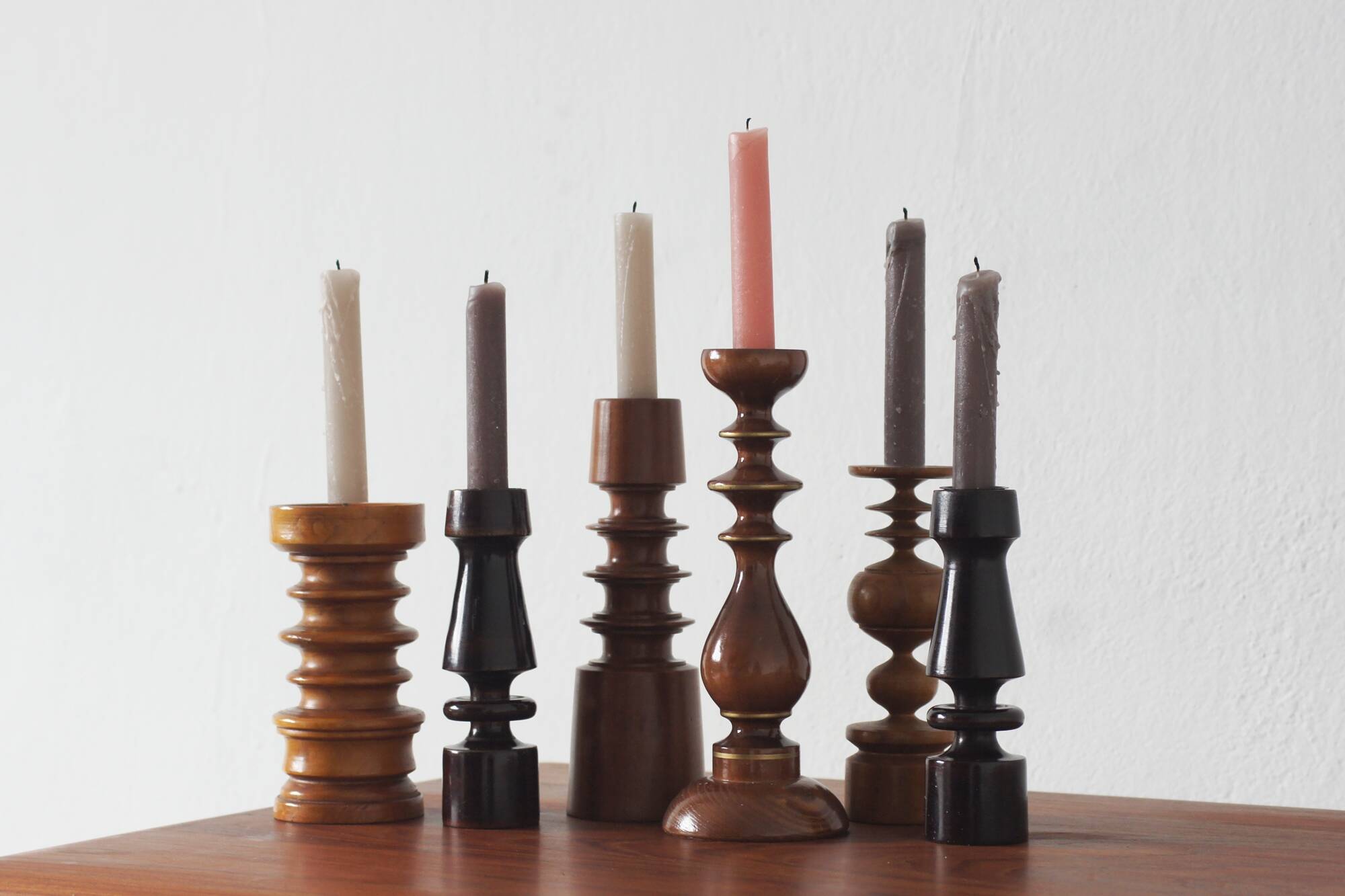 Scandinavian Wooden Candleholders, Set of 6