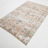 4x7 Tan Beige & Blue Floral Vintage Rug, 138x206Cm