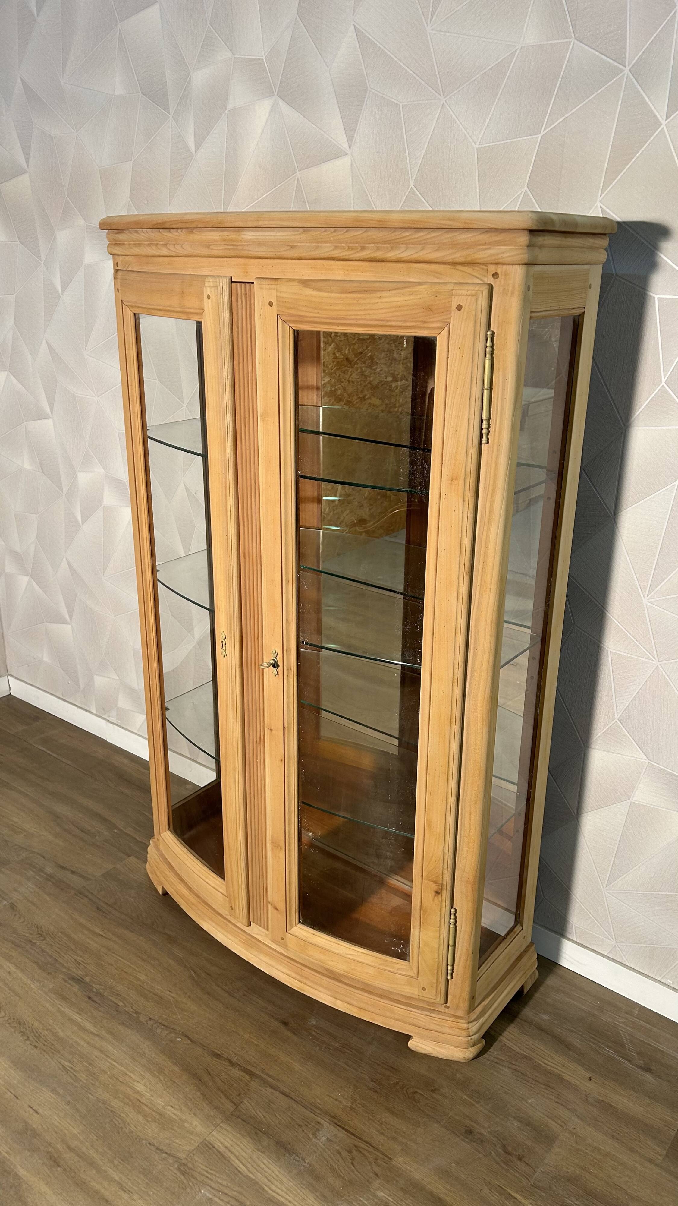 Louis-Philippe display case in stripped solid wood