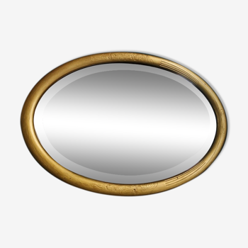 Miroir doré ovale art déco biseauté 65x45cm