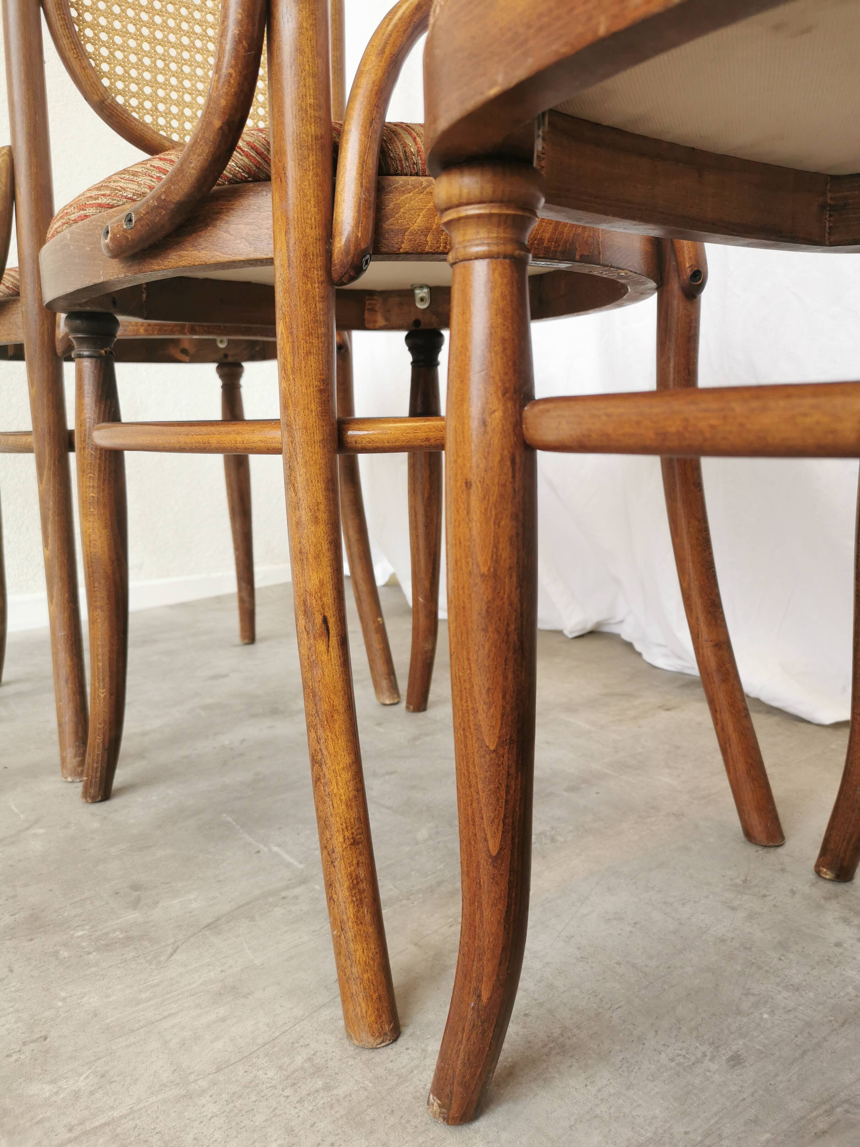 Set of 4 Vintage Bentwood Dining Chairs: Cane Back, Thonet Style