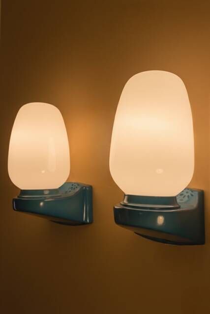Pair of blue vintage Tovi wall lights Mid Century Modern/Space Age opal
