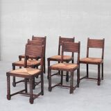 Set of six rush mid-century dining chairs