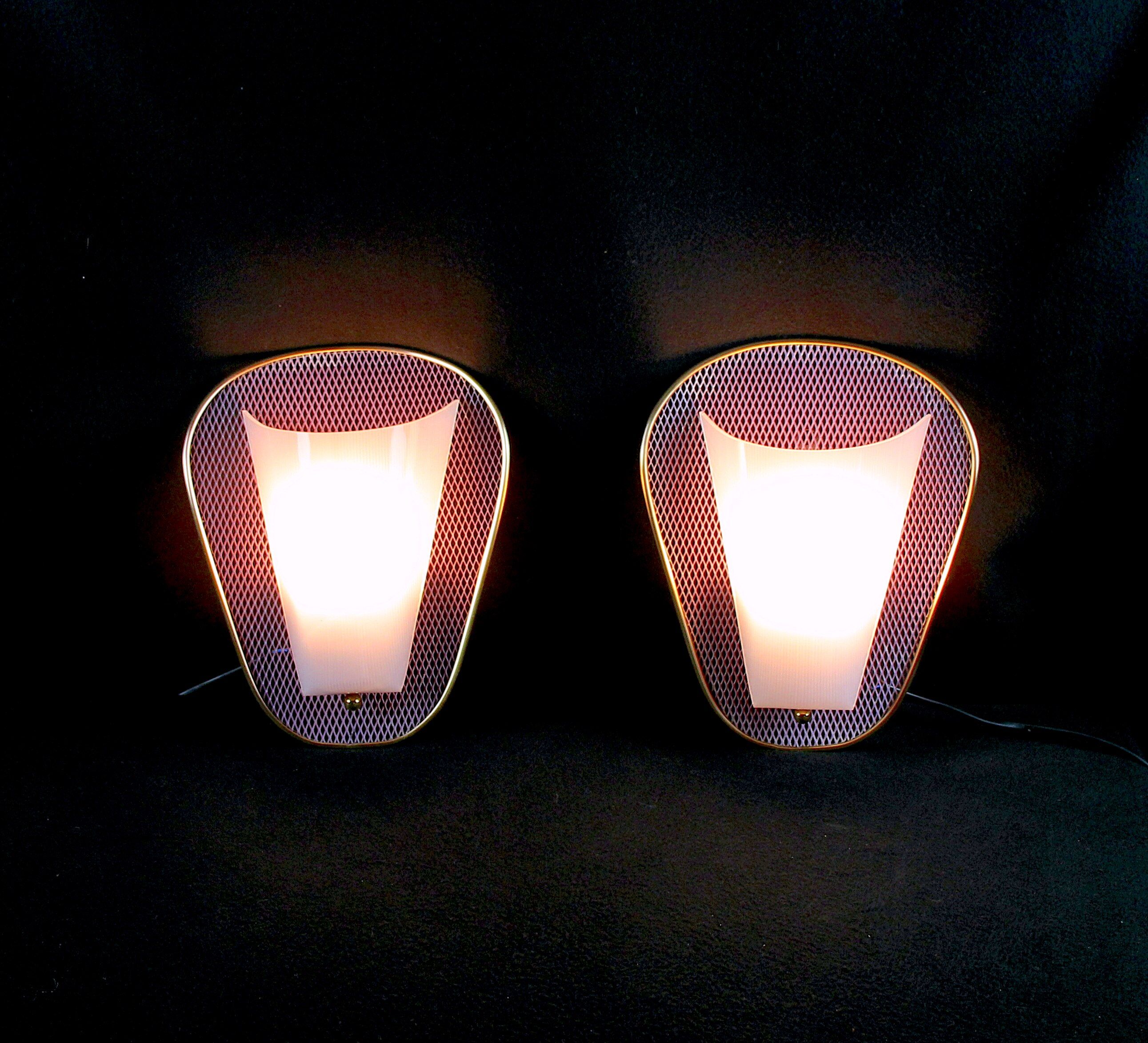 Pair of perspex brass wall sconces, france 1950's