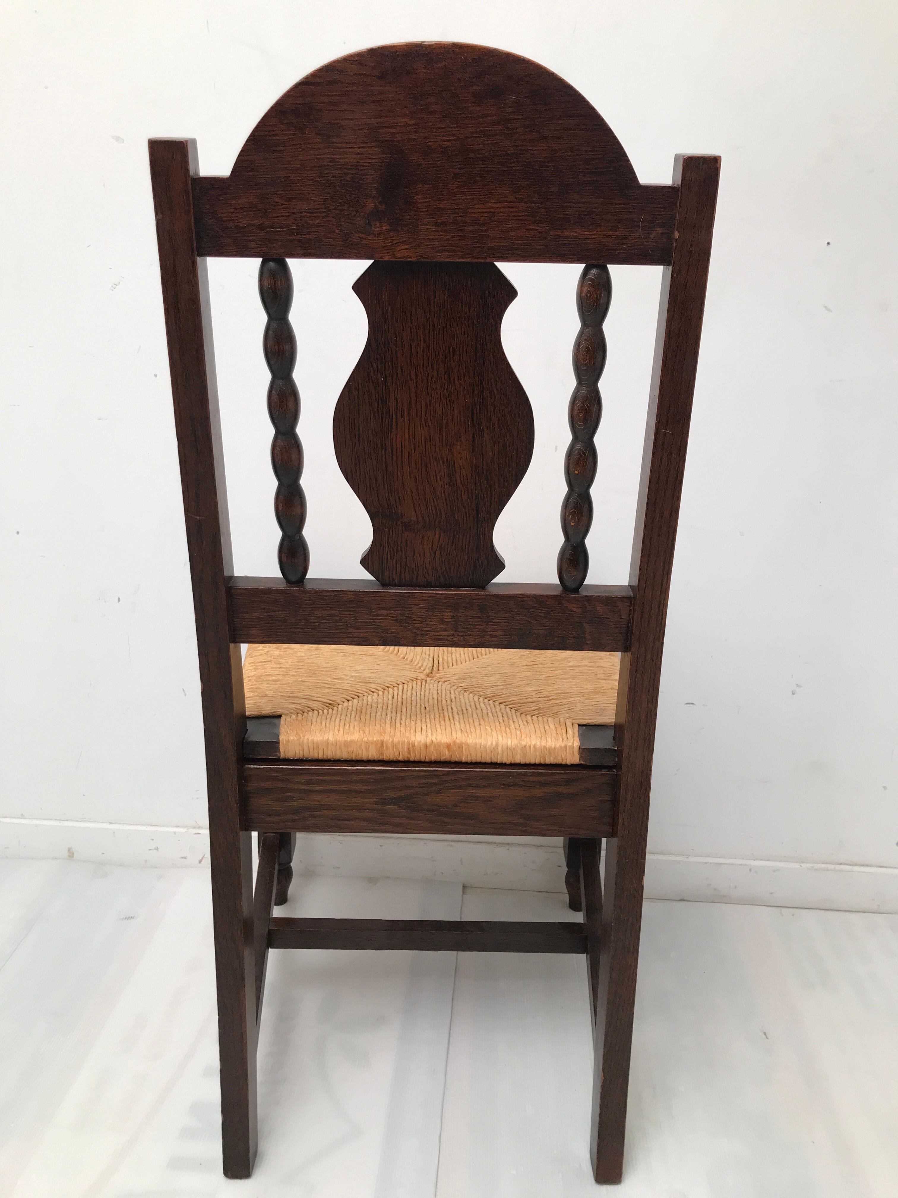 Set of 6 vintage straw and turned wood chairs