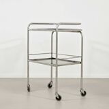 1970s chrome metal and smoked glass wheeled dessert trolley