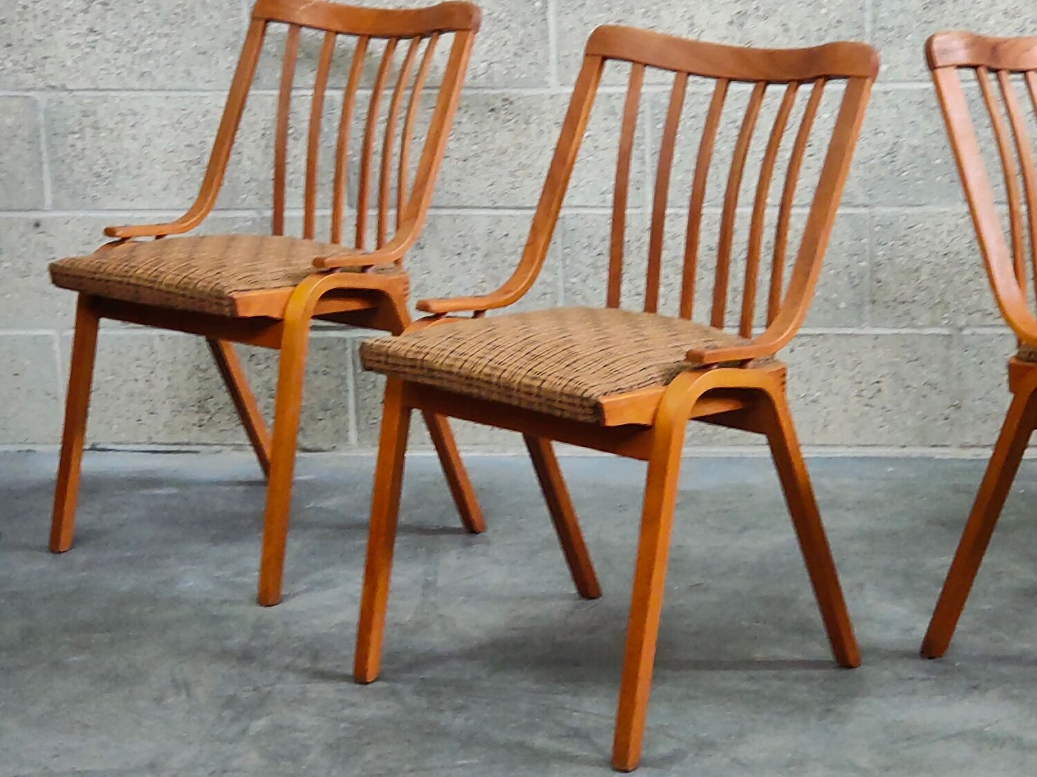 Set of 4 fabric chairs by Ton Bystrice 1960
