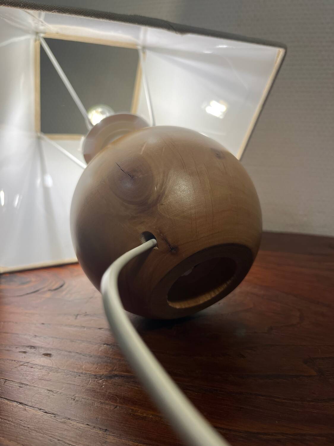 Solid wood ball table lamp with lampshade