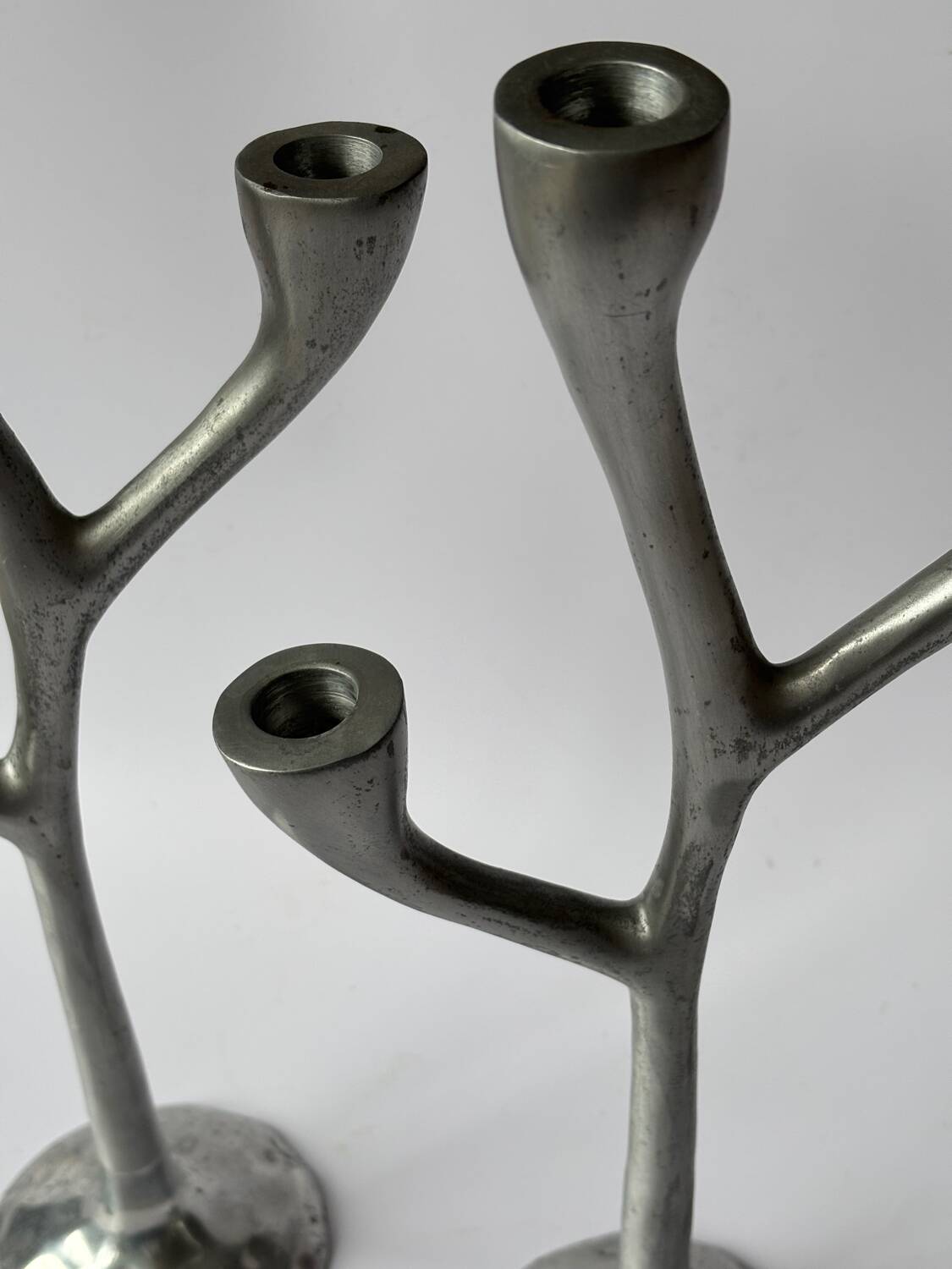 Pair of Italian cast aluminum candlesticks 1970