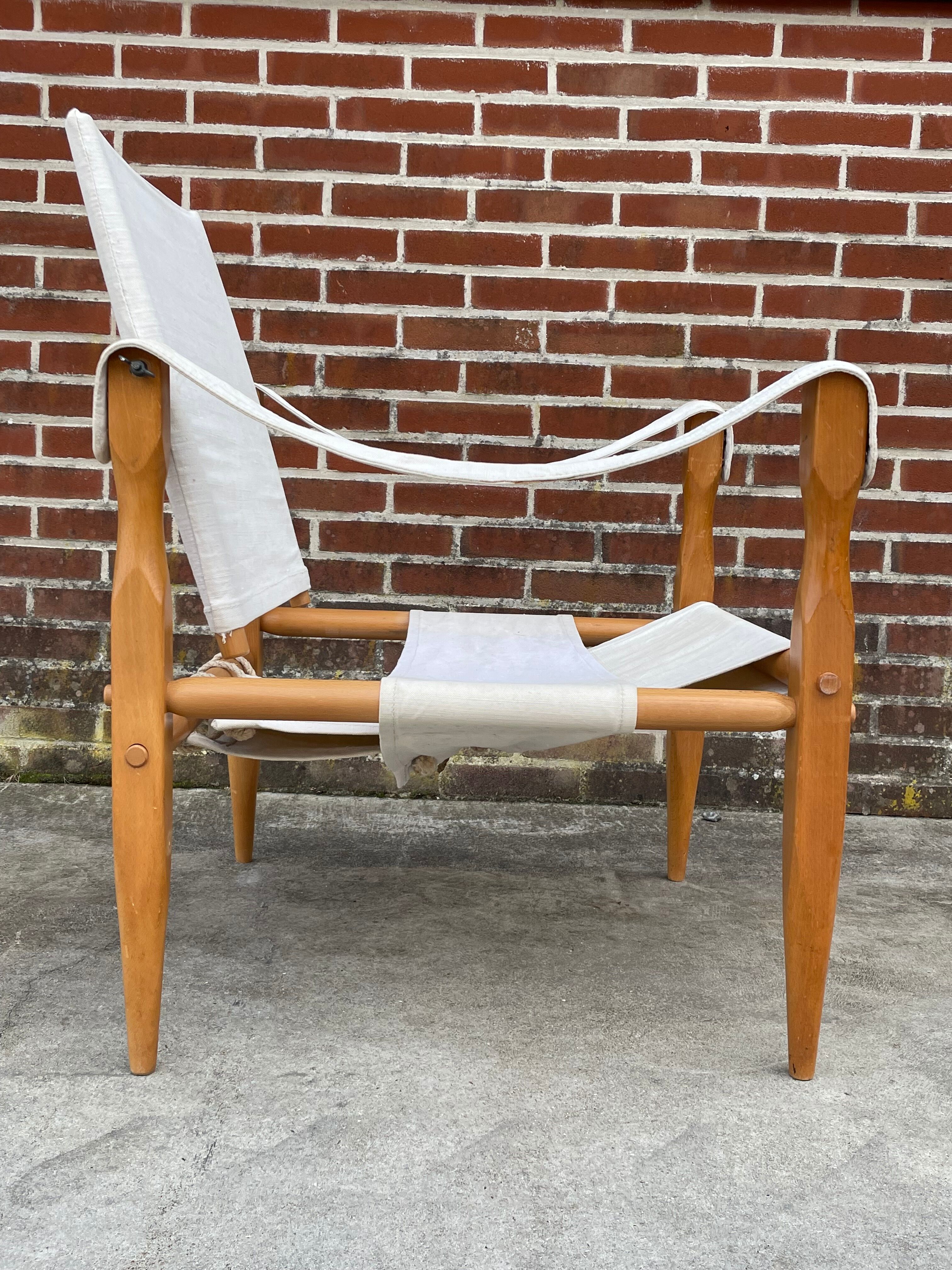 Vintage safari chair 1960s Denmark with canvas minimalist design