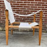 Vintage safari chair 1960s Denmark with canvas minimalist design