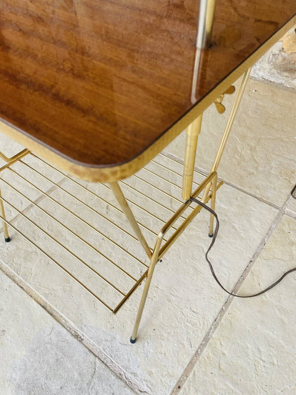 Vintage articulated floor lamp with shelf and magazine holder 1960s