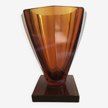 art deco ocher glass vase