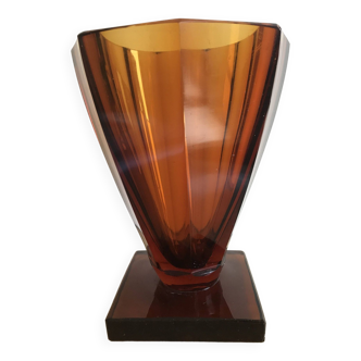 art deco ocher glass vase