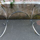 Oval table smoked glass and chrome 70s