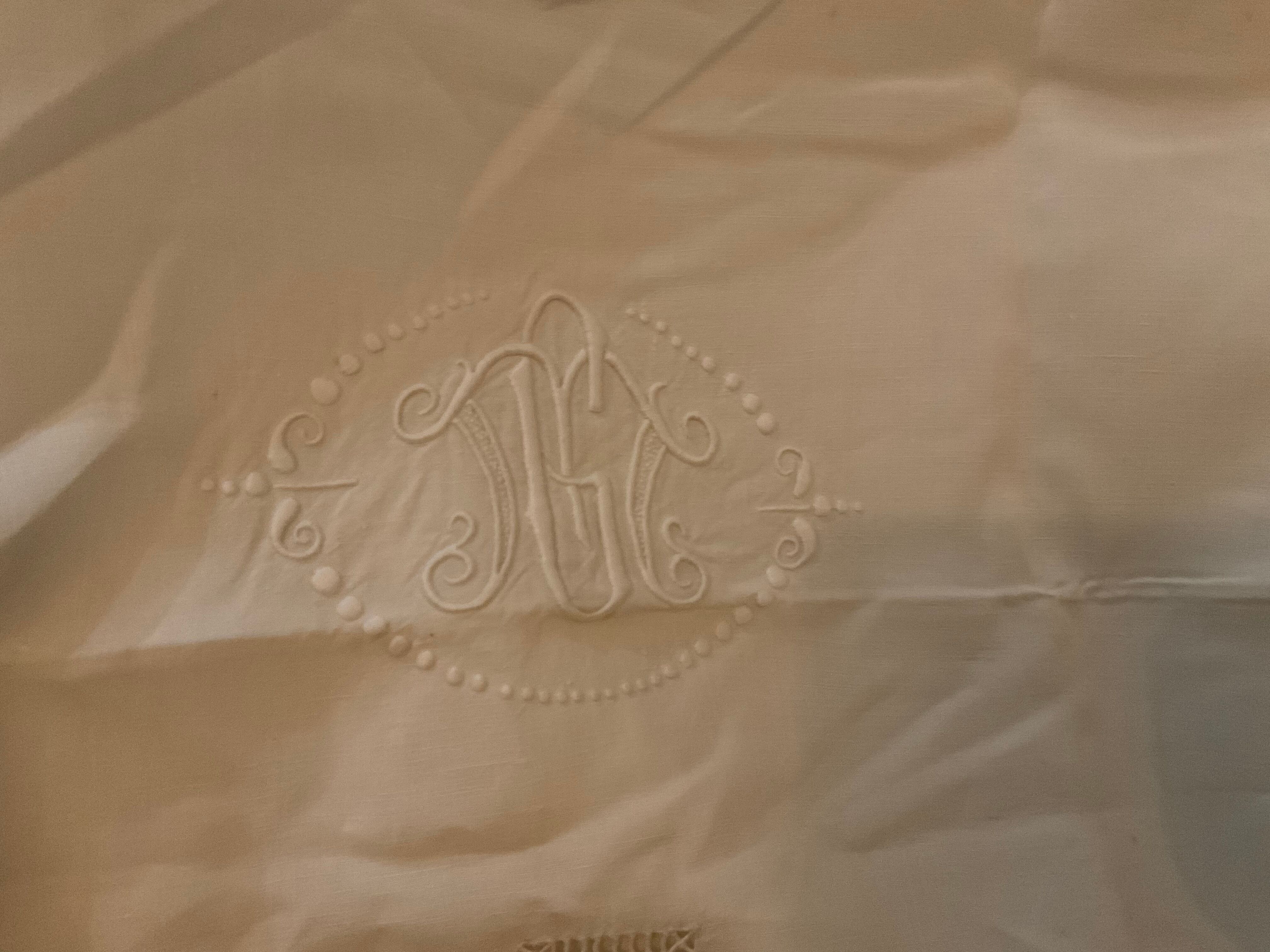 Old embroidered sheet, mg embroidered monogram, 225 x 325 cm