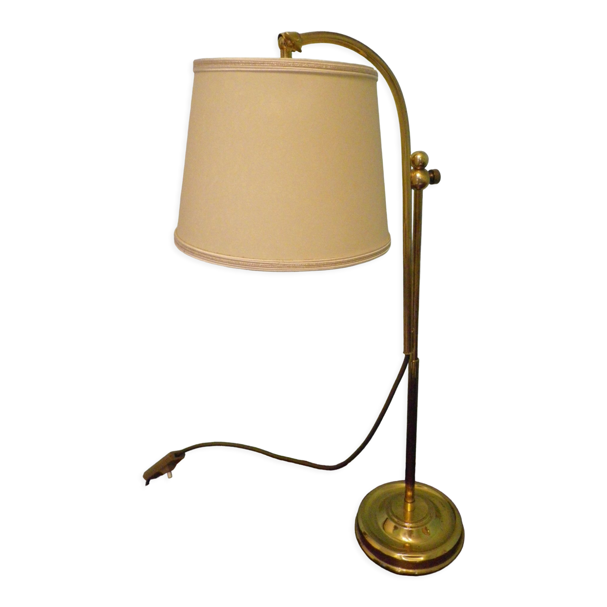 Reclining table lamp by Koch & Lowy for OMI, brass, metal, fabric - Germany - 60s/70s