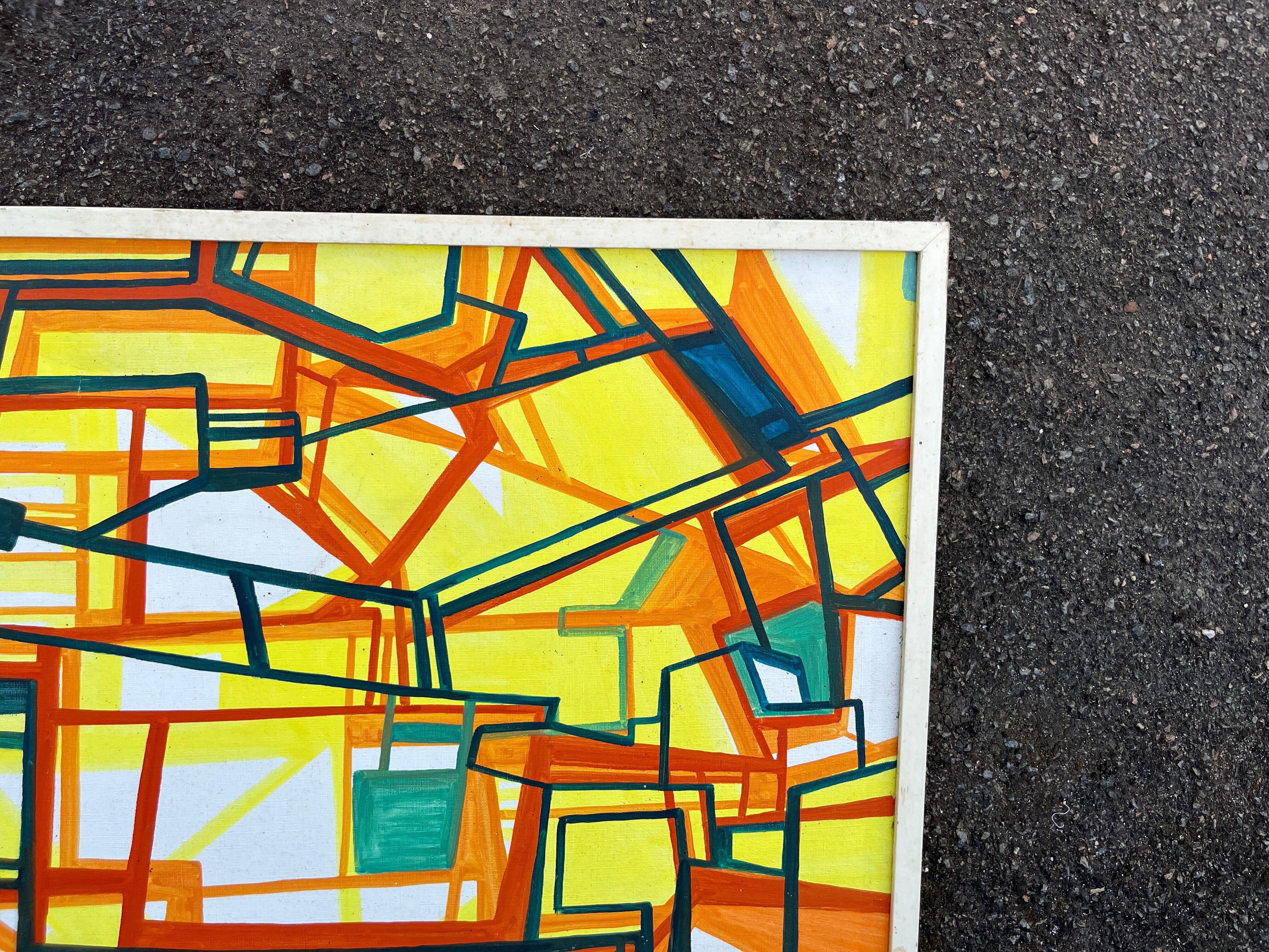 Abstract Cubist Table - Oil on Canvas Signed B. Géral