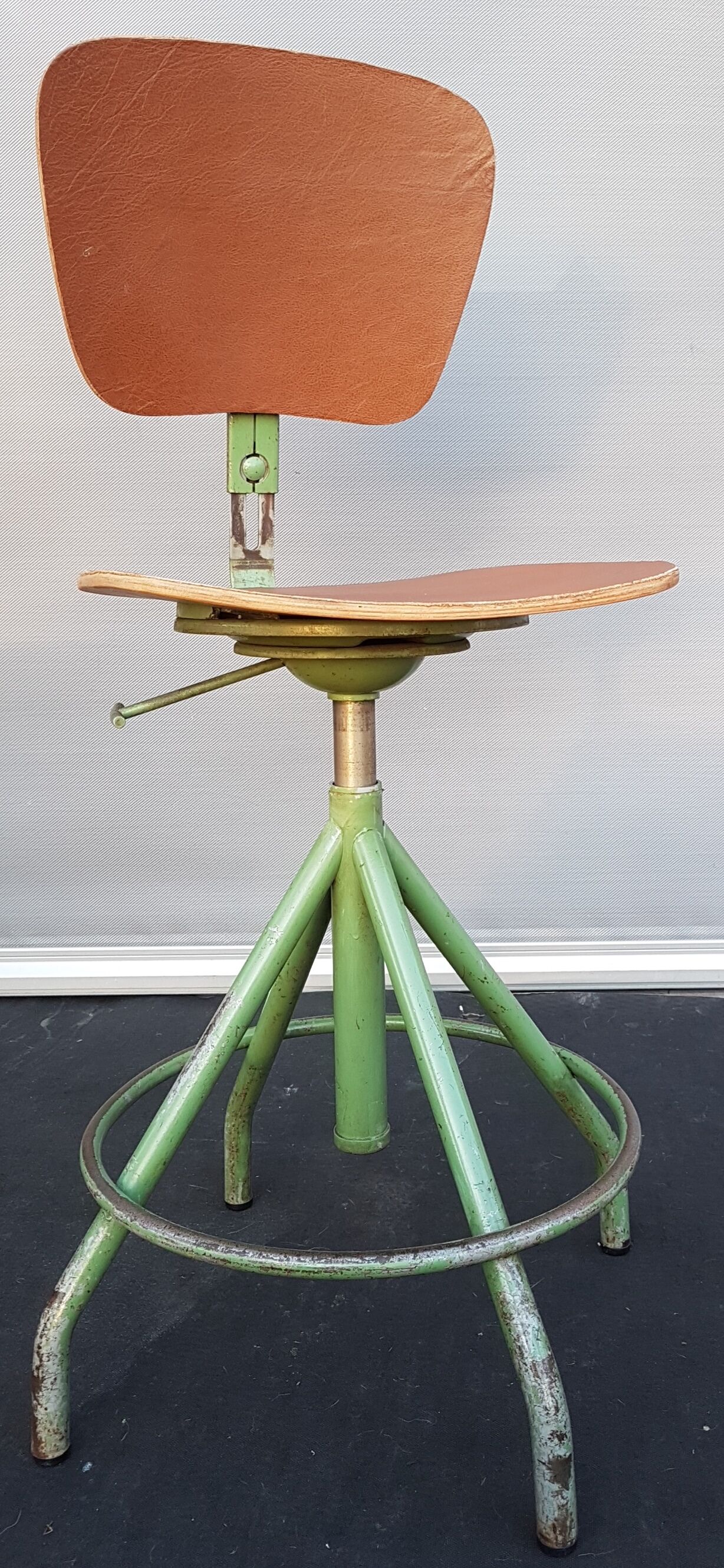 Vintage architect's workshop chair BAO green and chocolate leather